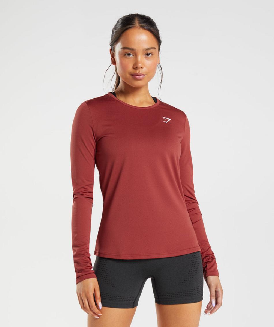 Long Sleeve Damskie Gymshark Treningowe Czerwone | PL 2784SGL